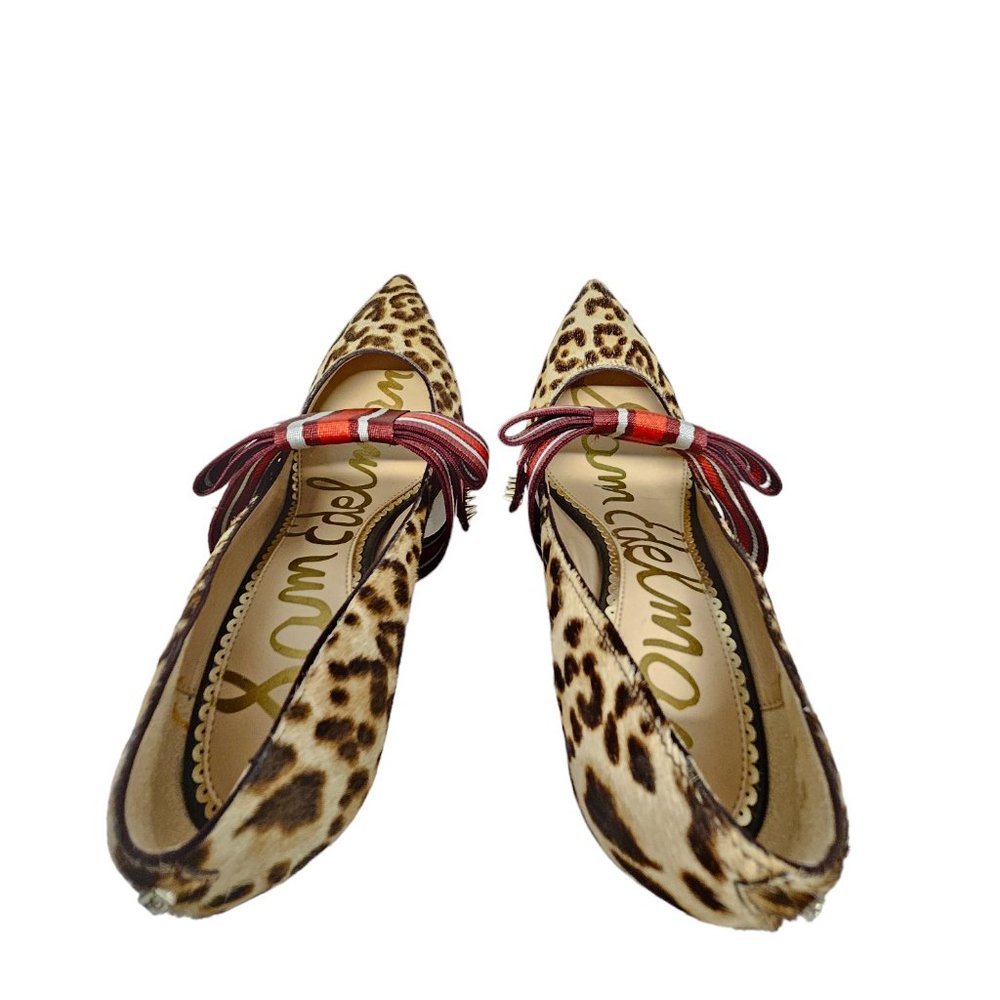 Sam Edelman Maeve Sand Calf Hair Leopard Print Big Bow Heels